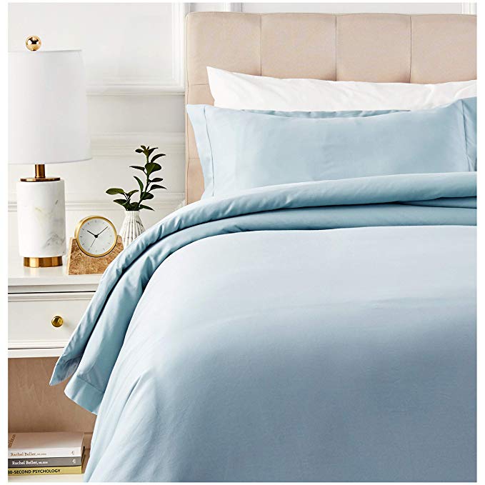 AmazonBasics 400 Thread Count Cotton Duvet Cover Set with Sateen Finish - Twin/Twin XL, Smoke Blue