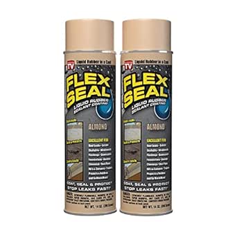 Flex Seal, 14 oz, 2-Pack, Almond, Stop Leaks Instantly, Waterproof Rubber Spray On Sealant Coating, Perfect for Gutters, Wood, RV, Campers, Roof Repair, Skylights, Windows, and More