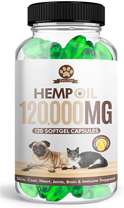 Hemp Seed Oil - 1000mg per Capsule 120 Capsules 120000mg/bottle, Rich in Omega 3, 6, 9 100% Natural Organic, for Cats & Dogs, Supports - Joint Pain, Stress & Anxiety Relief, Seizures, and More