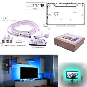 Maylit(tm)USB TV Light Strip Under Cabinet Mood Backlighting For 40" to 60" HDTV Flat Screen TV RGB 16 Color Changing 24keys Remote Included