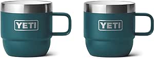 YETI Rambler 6 oz Stackable Mug, Stainless Steel, Vacuum Insulated Espresso/Coffee Mug, 2 Pack, Agave Teal