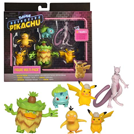 Pokémon Detective Pikachu Battle Figure 6pc Multi-pack - Comes with Two 2" Pikachu, 2" Psyduck, 2" Bulbasaur, 3" Mewtwo & 3" Ludicolo