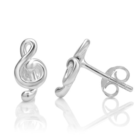 925 Sterling Silver Tiny Treble G Clef Musician 13 mm Post Stud Earrings