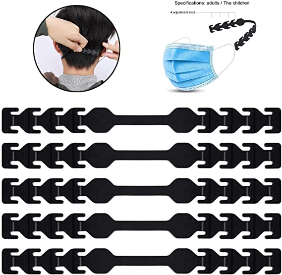 5pcs Black Adjustable Mask Extension Hook Ear Grips,Anti-Slip Comfortable Mask Extender Strap Buckle To Relieve Discomfort and Pain In Your Ears,Ear Protector Saver For Women Men Kids