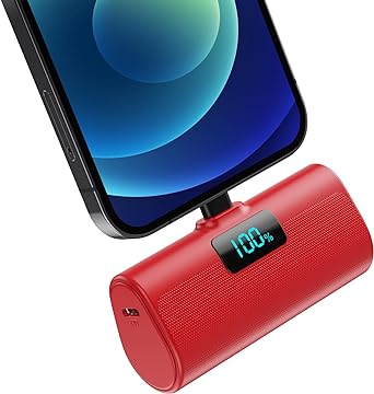 Small Portable Charger for iPhone,5200mAh MFi Certified Mini Power Bank,20W PD Fast Charging Travel Portable Phone Charger,LCD Display Battery Pack Compatible with iPhone 14 Pro/13/12/11/X-Bright Red