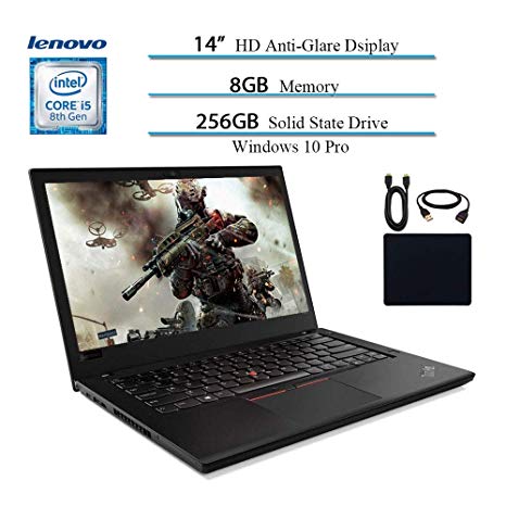 Lenovo Premium ThinkPad T480 14 Inch Flagship Business Laptop, Intel Quad-Core i5-8250U, 8G RAM, 256GB SSD, Fingerprint, Bluetooth, Windows 10 Pro w/ HESVAP Accessories