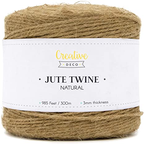 Creative Deco 985 Feet Jute Twine Garden String Brown | 300 m | 2-3 mm Thickness 3ply | Big Roll Natural Thick Strong | Perfect for Decoration Garden Floristry DIY Arts Bundling Crafts & Wrapping