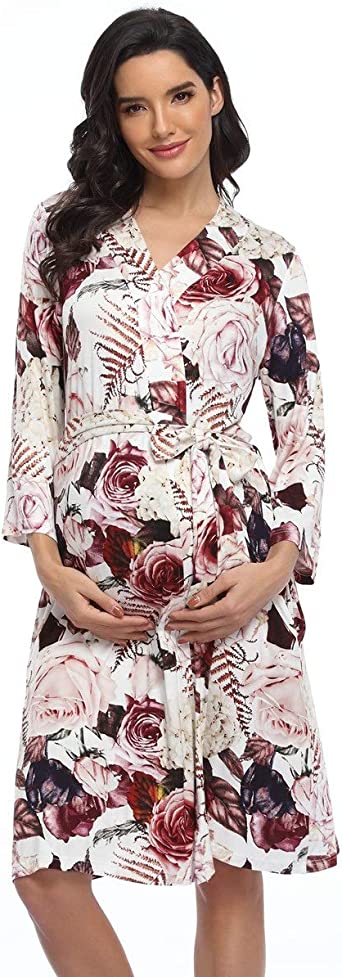 Women's Floral Maternity Robe/Labor and Delivery Robe for Hospital Robe/Nursing Pregnancy Robe Sleepwear