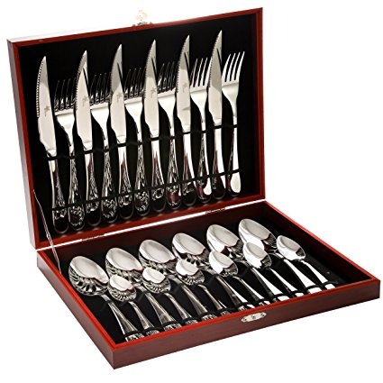 Silverware Set with Luxury Wooden Box, Flatware Set Service for 6, Ideal Silverware Set for Present