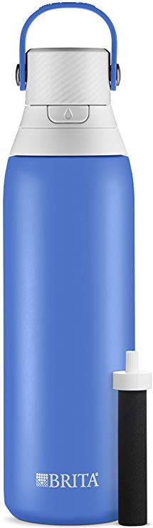 Brita 20 Ounce Premium Filtering Water Bottle with Filter - Double Wall Insulated Stainless Steel Bottle - BPA Free - Ocean and Assorted Colors