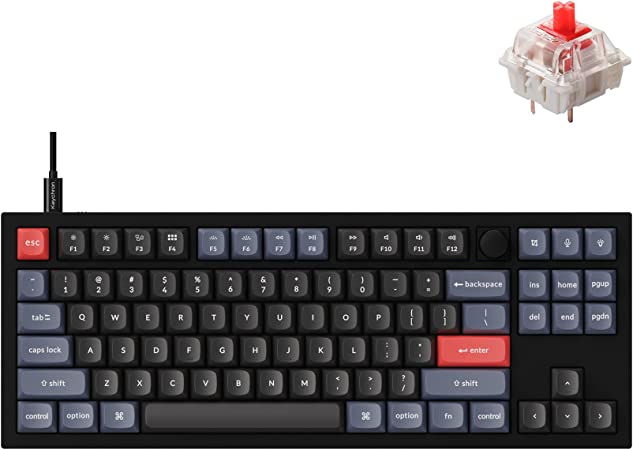 Keychron Q3 Wired Custom Mechanical Keyboard Knob Version, TKL Tenkeyless QMK/VIA Programmable Macro with Hot-swappable Gateron G Pro Red Switch Double Gasket Compatible with Mac Windows Linux (Black)