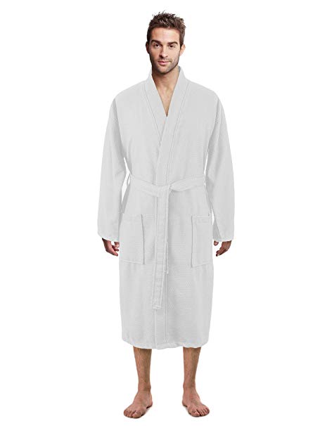 100% Luxurious Turkish Cotton Waffle Diamond Pattern Kimono Spa Bathrobe for Men