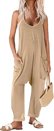 Ekouaer Womens Sleeveless Jumpsuit Loose Spaghetti Strap Baggy Overalls Jumpers Casual Long Pants Rompers with Pockets 2024