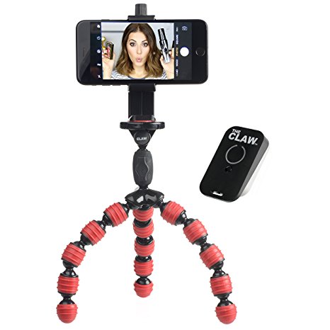 Large Flexible Phone Camera Tripod Durable and Adjustable with Remote Shutter for IOS iPhone plus  Universal Attachment Mount Featuring Compact Bendable Octopus legs (red) CLAW