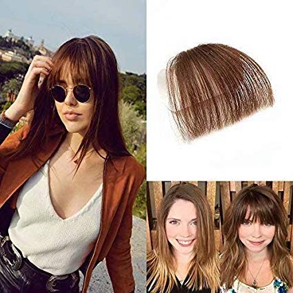 HIKYUU Clip in Bangs Hairpiece without Temples Light Brown Human Hair Bangs Clip on Real Hair 100% Remy Brazilian Hair