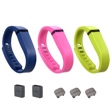 i-smile Replacement Bands with Metal Clasps for Fitbit Flex Set of 3 with 2 Piece Silicon Fastener Ring