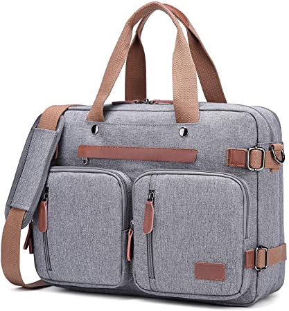 MRPLUM Convertible Backpack Multifunctional Canvas Shoulder Handbags Messenger Bag Laptop Case Business Briefcase Carry on Computer bag Travel Rucksack Fit 17inch Laptop Men/Women (Grey)