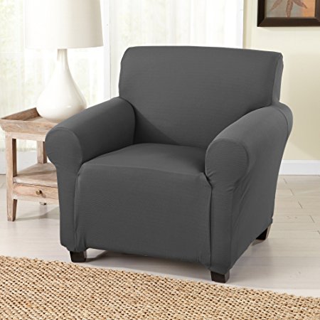 Dawson Collection Basic Strapless Slipcover. Form Fit, Slip Resistant, Stylish Furniture Shield / Protector Featuring Lightweight Twill Fabric. By Home Fashion Designs Brand. (Chair, Grey)