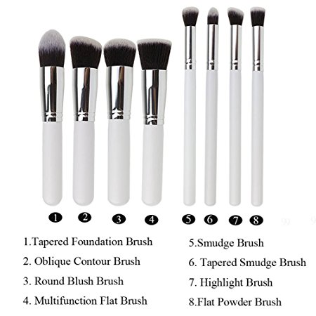 Rioa Makeup Brush Set Premium Kabuki Cosmetic Brushes Set Tools Cosmetics Eyeshadow Foundation Blending Blush Eyeliner Face Powder Kit&Applicators-Professional Grade&Tested Synthetic Bristles 8Pcs