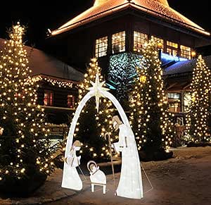 5.5FT Christmas Outdoor Lighted Nativity Scene, Outdoor Nativity Scene Christmas Decoration, Christmas Family Yard Decoration, Christmas Outdoor Courtyard Waterproof Decor (White)