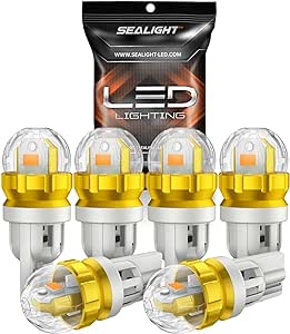 SEALIGHT 194 LED Light Bulb Amber Yellow 168 T10 W5W 2825 Super Bright 360° LED Replacement Bulbs 3020SMD for License Plate Light, Dome Light, Map Light, Courtesy Light, Side Marker Lights, Pack of 6