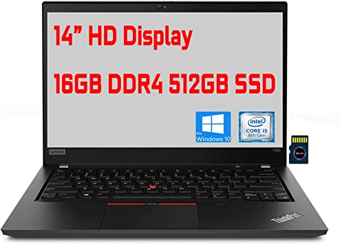 Lenovo ThinkPad T490 Premium 2021 Business Laptop 14” HD Anti-Glare Display 8th Gen Intel 4-Core i5-8365U(&gt;i7-7600U) 16GB DDR4 512GB SSD Fingerprint Wifi5 Dolby Win10 Pro   Delca 32GB Micro SD Card