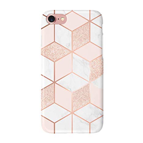 uCOLOR Case Compatible with iPhone 6S 6 iPhone 8/7 Cute Matt Protective Case Sparkle Rose Gold Pink White Marble Slim Soft TPU Silicon Shockproof Cover Compatible iPhone 6s/6/7/8(4.7")