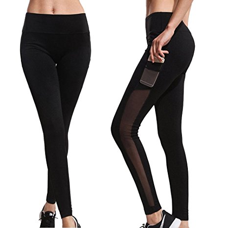 CROSS1946 Sexy Women's High Waist Sexy Skinny Patchwork Thigh Mesh Yoga Pants Leggings Soft Fitness Capris