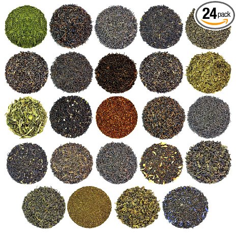 24-Variety Super Deluxe Loose Leaf Tea Sampler Gift Set w/ Green, Black, Oolong, White, Herbal, Pu’er and Flavored Gourmet Teas