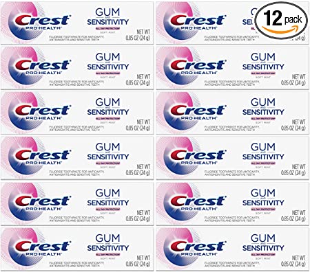 Crest Pro Health Gum and Sensitivity Toothpaste for Sensitive Teeth, Soft Mint, Travel Size 0.85 oz (24g) - Pack of 12