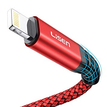 2-Pack LISEN iPhone Charger Cable 6ft, Apple MFi Certified Lightning Cable, Nylon Braided USB Fast Charging Cord Compatible with iPhone X/Xs Max/XR / 8/8 Plus / 7/7 Plus iPad, Red