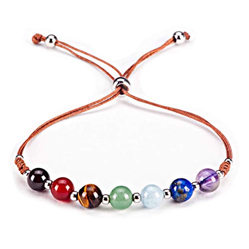 Cherry Tree Collection Natural Gemstone Chakra Bracelet | Adjustable Size Nylon Cord | 6mm Beads, Silver Spacers | 5"-6.5" Womens/Girls/Child