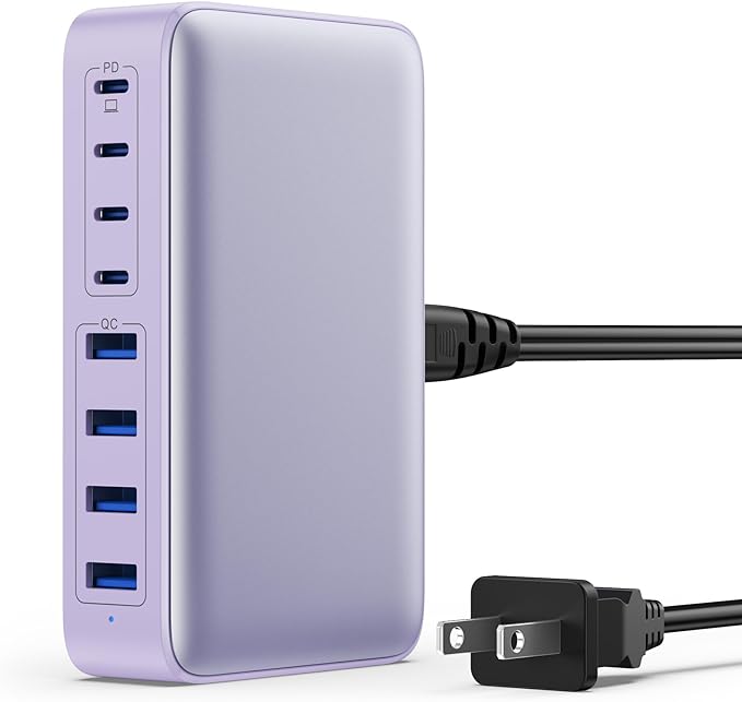 105W USB C Charger Block,GaN III 8-Port USB C Fast Charging Station PPS PD 65W Laptop Charger Adapter Compatible with MacBook Pro/Air,DELL,HP Surface,iPhone 15/Pro/14/13,Galaxy S23,Steam Deck-Purple