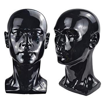 Men Mannequins Head Dummy Realistic Male Wig Mannequin Dummy Head For Hat Sunglass Display Manikin Head (Bright black)
