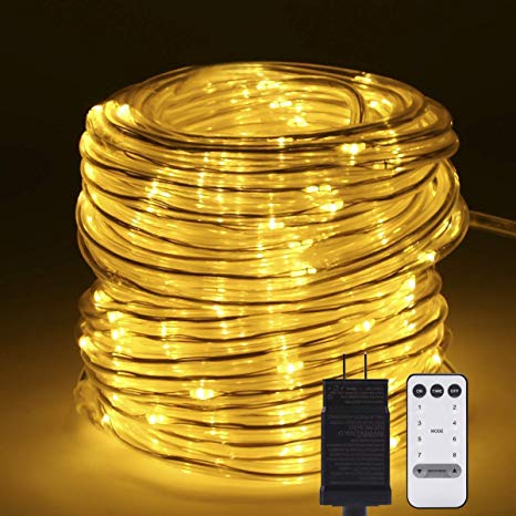 LED Rope Lights Outdoor, 72ft 200 LEDs String Lights 8 Modes Timer IP65 Waterproof Dimmable Fairy Lights with Remote for Swimming Pool Patio Outdoor Christmas Festival Party Garden Tree Warm White