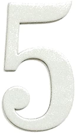 NumbersAndLetters - Fancy White Thick Outdoor Adhesive Reflective Mailbox Number or House Number - Single Digit Number 5 - Size - 5 Inch - 1/8 Inch thick
