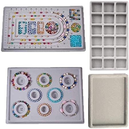 IYSHOUGONG 4 Pcs Bead Design Board Bracelet Design Board Flocked Bead Board Mats Necklace Beading Jewelry Organizer Tray DIY Jewelry Making Tray DIY Craft Tools,4 Styles