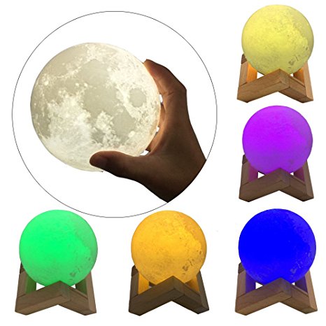 RESTER 3D Printing Moon Lamp Rainbow Color Night Lights Home Decoration Table Desk Moonlight Lamp Gift(3.15inch)