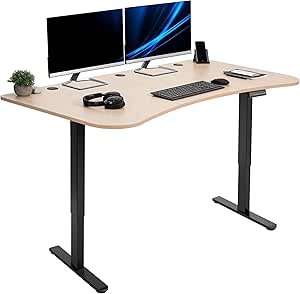 VIVO Electric Height Adjustable 63 x 32 inch Memory Stand Up Desk, Light Wood Table Top, Black Dual Motor Frame, Preset Controller, E2B Series, DESK-KIT-E2B1C