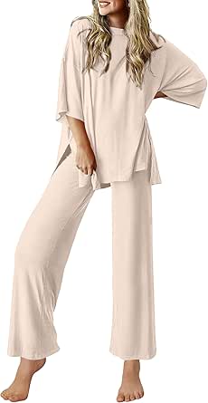 Ekouaer Lounge Sets for Women Short Sleeve Tops and Long Pants Soft Comfy Pajamas Set 2 Piece Outfits S-XXL