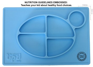 ChooseMyPlate - all-in-one Silicone Placemat with cup holder and nutritional guidelines for babies, toddlers, and kids - BPA free non-slip food divider dinnerware for kids - Color: (Blue)