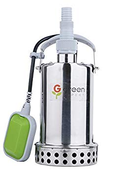 Green Expert 203625 2/3HP Submersible Stainless Steel Sump Pump Top Discharge 2906GPH for Flood Water Draining Pond Water Transfer with Automatic Tethered Float Switch