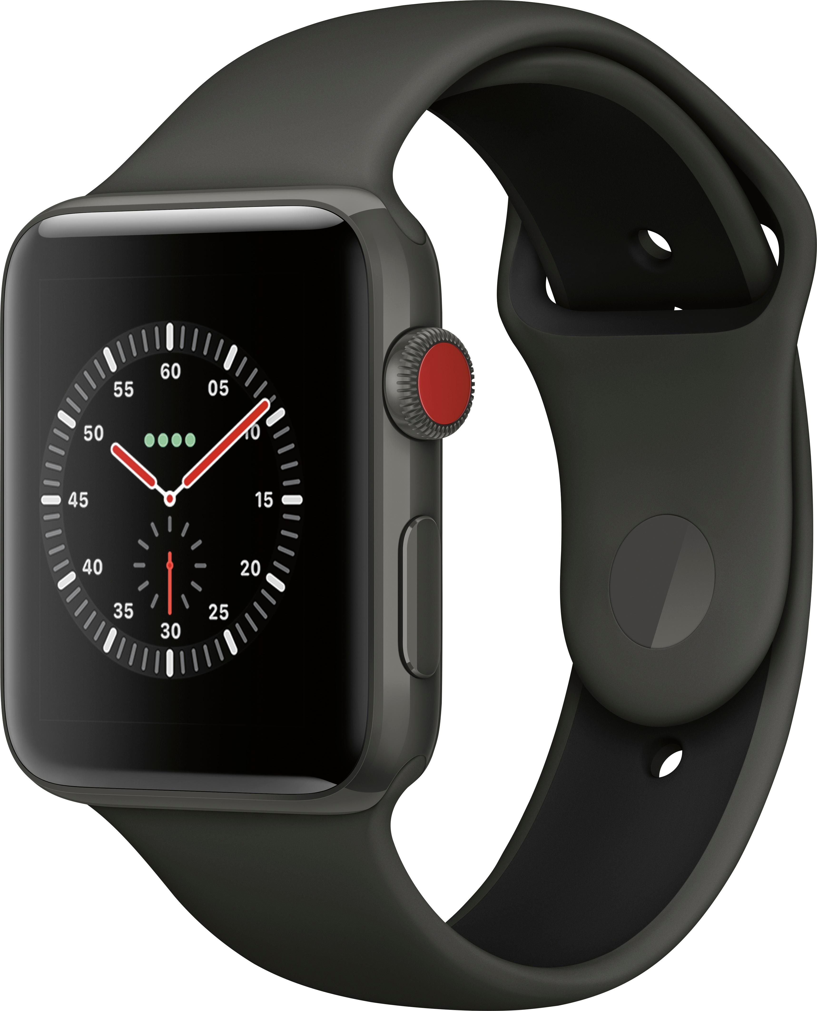 Apple - Geek Squad Certified Refurbished Apple Watch Edition (GPS + Cellular) 42mm with Gray/Black Sport Band - Gray Ceramic