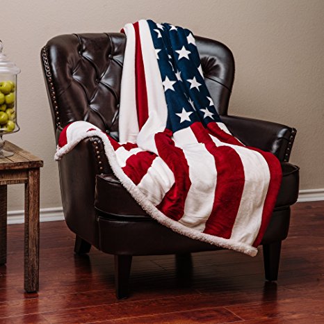 Chanasya Super Soft Ultra Plush Cozy Warm Patriotic US Flag Print Sherpa Throw Blanket- US Flag Print Couch Bed Throw Blanket