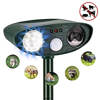 PET CAREE Ultrasonic Dog Repellent, Solar Powered and Waterproof PIR Sensor Repeller for Cats, Dogs, Birds and Skunks and More