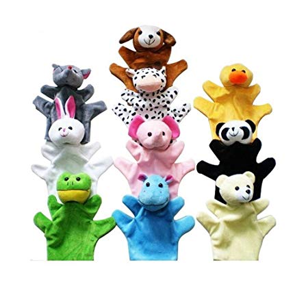 Lanlan 10 Pcs lovely Soft Plush Animal Palm Of Hand Puppets Story Props Parent-child Educational Toy For Kids Gift OPP Package 22cm