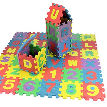 36Pices EVA Alphabet & Number Puzzle Floor Play Mat for Children & Toddler Size 12CMx12CMx0.8CM/PCS Unfolded 66CMx66CM Total