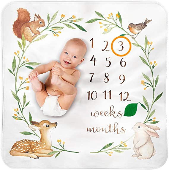 Bubzi Co Baby Monthly Milestone Blanket | Baby Girl Gifts & Baby Boy Gifts | Watch Me Grow Woodland Nursery Décor | European Design | Gender Neutral for Newborn Girl & Boy