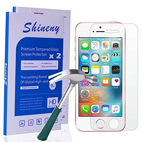 (2 Pack) iPhone 5 Screen Protector, Ultra HD Clear (Invisible) Tempered Glass Screen Protector for iPhone 5 / SE / 5S / 5C, 9H Hardness, Anti-Scratch,Reduce Fingerprint,Lifetime Warranty