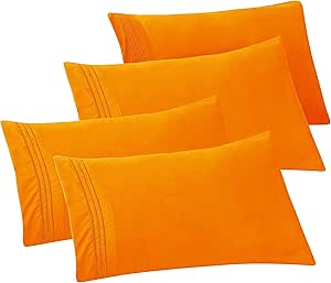 Elegant Comfort 4-PACK Solid Pillowcases 1500 Premium Hotel Quality Microfiber - Smooth Weave, Wrinkle and Stain Resistant, Easy Slip-On, 4-Piece Set, Standard/Queen Pillowcase, Orange